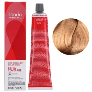 8/07 середній блондин натурально-коричневий Демі-перманентна фарба без аміаку для сивини, 60 мл Demi-Permanent Color EXTRA COVERAGE Londa Professional