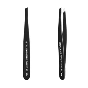 Пінцет для брів "ЧОРНИЙ" EXPERT 11 TYPE 4b (вузький скошений) TE-11/4b STALEKS PRO