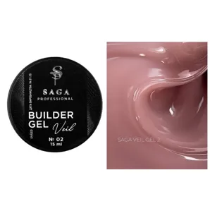 Гель для нарощування на укріплення нігтів камуфлюючий, 15 мл №02 Veil Builder Gel SAGA Professional
