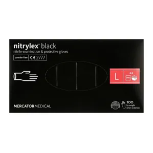 Рукавички нітрилові, нестерильні, неприпудрені, розмір L (100 шт), колір: ЧОРНИЙ Nitrylex Black Mercator Medical