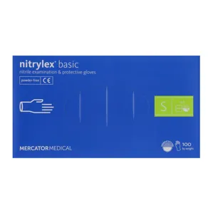 Рукавички нітрилові, нестерильні, неприпудрені, розмір S (100 шт), колір: БЛАКИТНИЙ Nitrylex Basic Mercator Medical