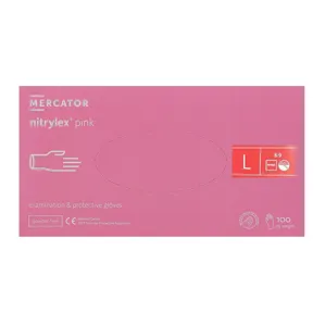Рукавички нітрилові, нестерильні, неприпудрені, розмір L (100 шт), колір: РОЖЕВИЙ Nitrylex Pink Mercator Medical