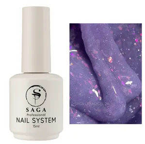 Гель рідкий для зміцнення нігтів з пластівцями світловідбиваючий, 15 мл №24 Liquid Gel SAGA Professional