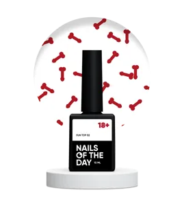 Топ для нігтів з червоним арт-декором, без липкого шару, 10 мл №02 FUN! 18+ NAILSOFTHEDAY