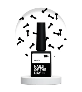 Топ для нігтів з чорним арт-декором, без липкого шару, 10 мл №03 FUN! 18+ NAILSOFTHEDAY