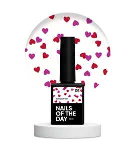 Топ з сердечками без липкого шару, 10 мл №05 Kupidon Top NAILSOFTHEDAY