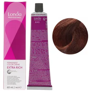 6/43 темний блондин мідно-золотистий Стійка фарба для волосся, 60 мл Permanent Color Londa Professional