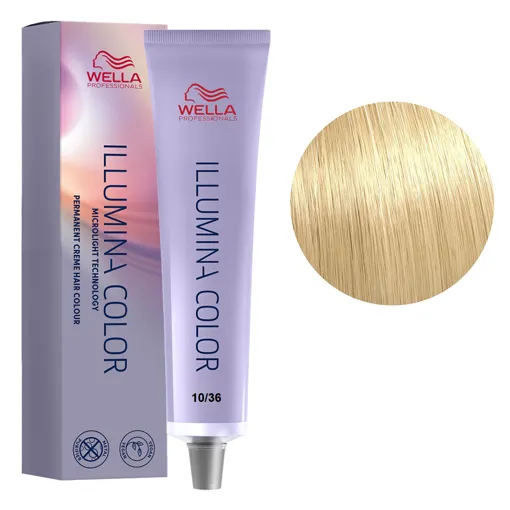 10/36 дуже яскравий блондин золотисто-фіолетовий Стійка крем-фарба для волосся, 60 мл ILLUMINA COLOR Wella Professionals
