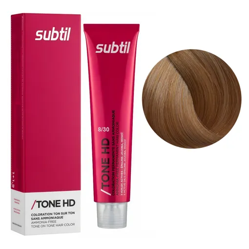 8/30 золотистий Безаміачна крем-фарба для тонування волосся на лужній основі, 60 мл TONE HD SUBTIL