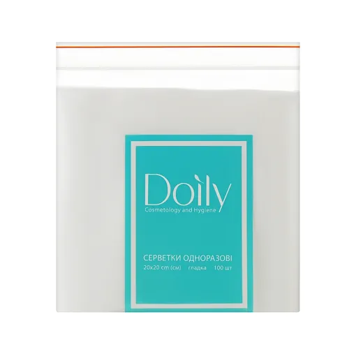 Серветки 20*20 см зі спанлейсу 40 г/м2 (В ПАЧЦІ, ГЛАДКІ, білий колір), 100 шт Doily
