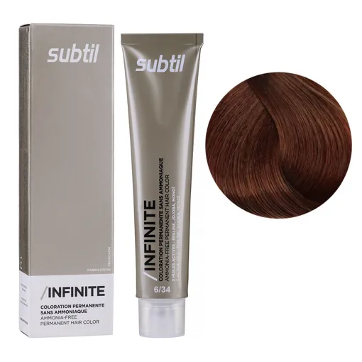 6/34 темний блондин золотисто-мідний Безаміачна стійка крем-фарба для волосся, 60 мл Permanent Hair Color INFINITE SUBTIL