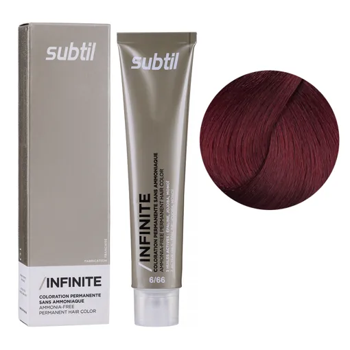 6/66 темний блондин інтенсивний червоний Безаміачна стійка крем-фарба для волосся, 60 мл Permanent Hair Color INFINITE SUBTIL