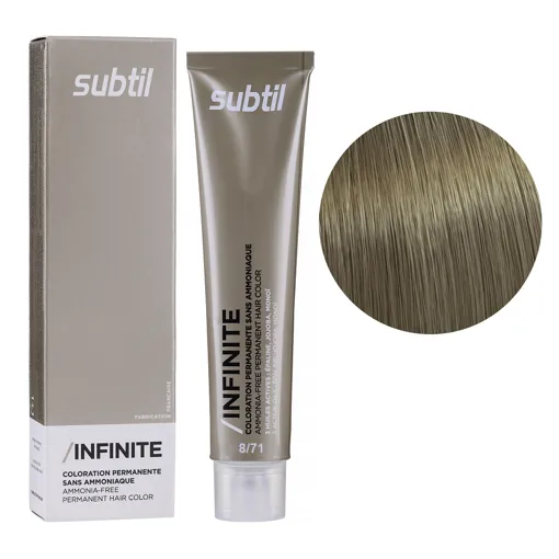 8/71 світлий блондин коричнево-попелястий Безаміачна стійка крем-фарба для волосся, 60 мл Permanent Hair Color INFINITE SUBTIL