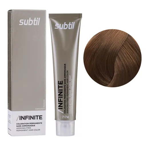 7/74 блондин коричнево-мідний Безаміачна стійка крем-фарба для волосся, 60 мл Permanent Hair Color INFINITE SUBTIL