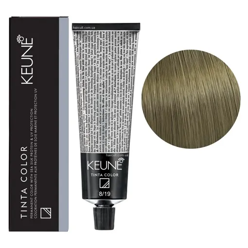 8/19 Світлий блондин попелясто-матовий Фарба перманентна для волосся,  60 мл Permanent Color TINTA COLOR KEUNE