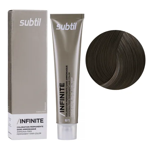 6/1 темний блондин попелястий Безаміачна стійка крем-фарба для волосся, 60 мл Permanent Hair Color INFINITE SUBTIL