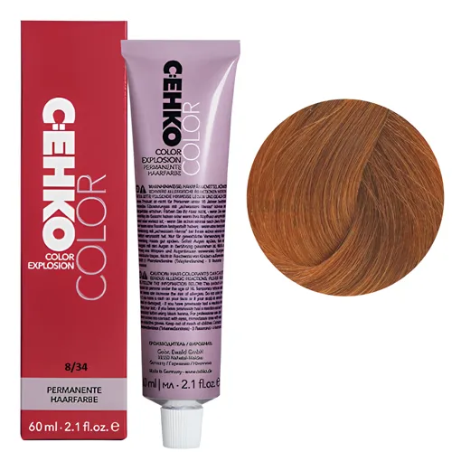 8/34 Світлий блондин золотисто-мідний Стійка перманентна крем-фарба для волосся, 60 мл Permament Hair Color EXPLOSION C:EHKO