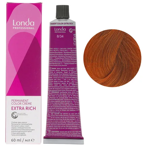 8/34 світлий блондин золотисто-мідний Стійка фарба для волосся, 60 мл Permanent Color Londa Professional