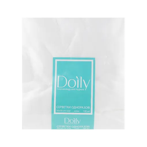 Серветки 30*30 см зі спанлейсу 40 г/м2 (В ПАЧЦІ, СІТКА, білий колір), 100 шт Doily