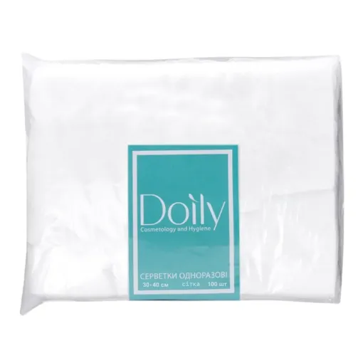 Серветки 30*40 см зі спанлейсу 40 г/м2 (В ПАЧЦІ, СІТКА, білий колір), 100 шт Doily