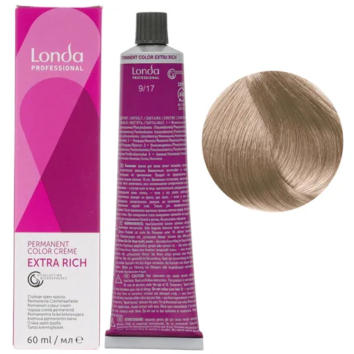 9/17 дуже світлий блондин попелясто-коричневий Стійка фарба для волосся, 60 мл Permanent Color Londa Professional