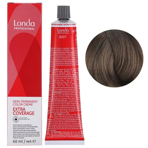 6/07 темний блондин натурально-коричневий Демі-перманентна фарба без аміаку для сивини, 60 мл Demi-Permanent Color EXTRA COVERAGE Londa Professional