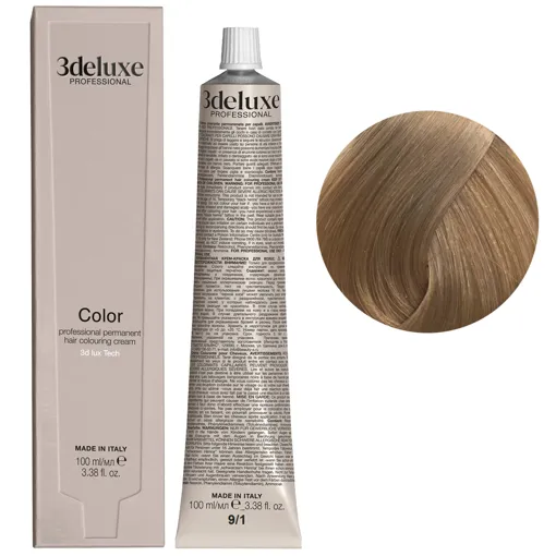 9/1 дуже світлий блондин попелястий Фарба для волосся, 100 мл Permanent Hair Color 3deluxe Professional