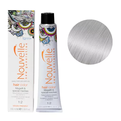 12/11+  попелястий ультра світлий блонд Фарба для волосся перманентна, 100мл Permanent Hair Color Nouvelle