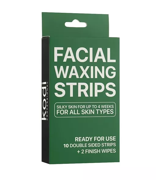Воскові смужки для обличчя Facial waxing strips (набір: 10 двосторонніх смужок+2 фінішні серветки) KODI Professional  