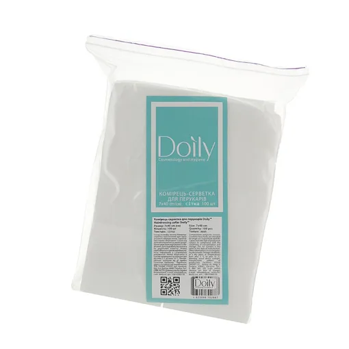 Комірець-серветка для перукарів 7*40 см зі спанлейсу (В ПАЧЦІ, СІТКА, білий колір), 100 шт Doily