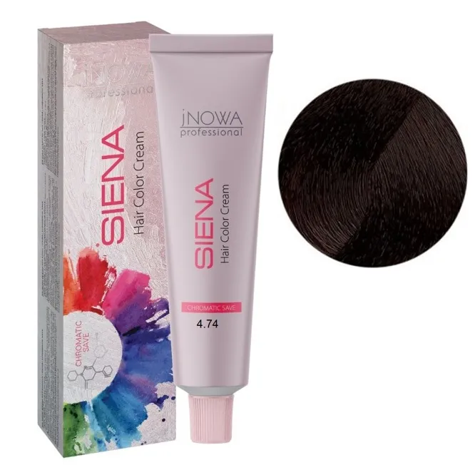 4/74  середньо-каштановий коричнево-мідний Фарба для волосся стійка, 90мл  SIENA Chromatic Save jNOWA Professiona