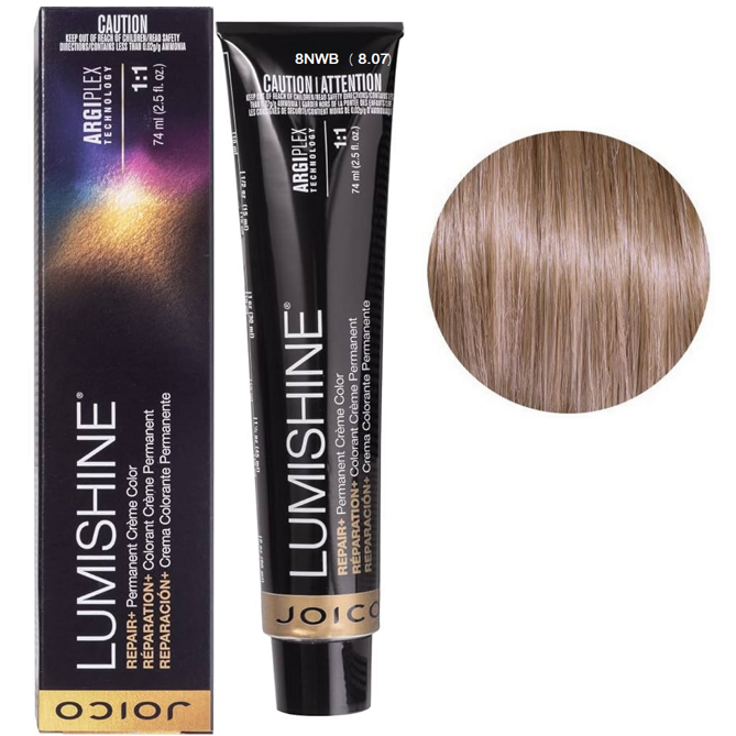 8NWB (8,07) Перманентна крем-фарба для волосся, 74 мл Permanent Creme Color Repair+ LumiShine JOICO