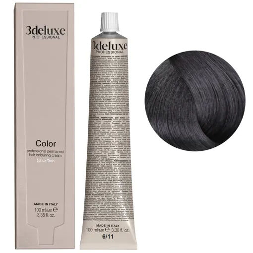 6/11 темний блондин інтенсивний попелястий Фарба для волосся, 100 мл Permanent Hair Color 3deluxe Professional