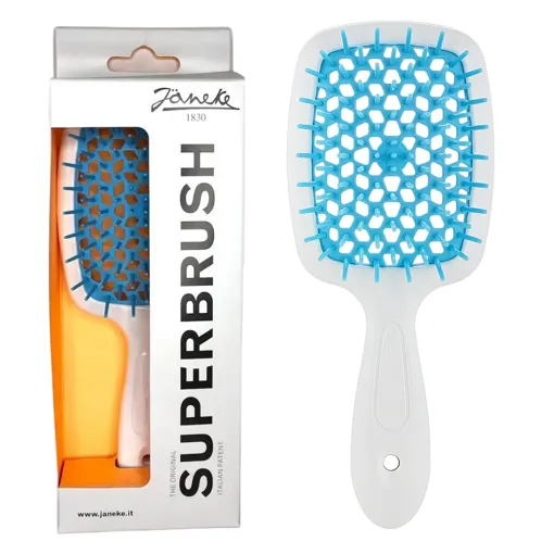 Щітка для волосся продувна ( колір: Білий з блакитною серединкою ) WHITE BLUE Standart SUPERBRUSH Janeke
