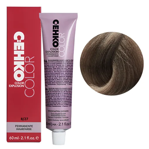 8/27 Світлий блондин попелясто-коричневий Стійка перманентна крем-фарба для волосся, 60 мл Permament Hair Color EXPLOSION C:EHKO