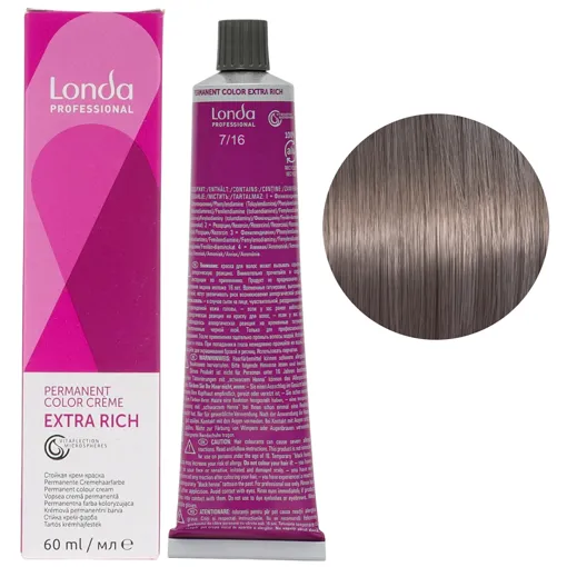 7/16 середній блондин попелясто-фіолетовий Стійка фарба для волосся, 60 мл Permanent Color Londa Professional