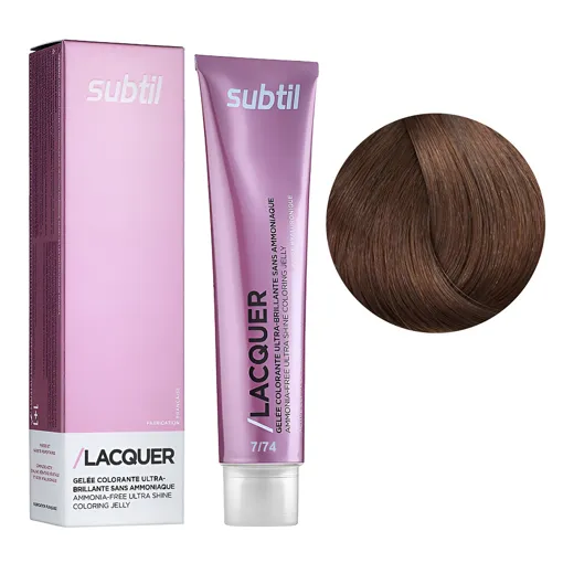 7/74 блондин коричнево-мідний Безаміачна тонувальна гелева фарба на кислотній основі, 60 мл LACQUER SUBTIL