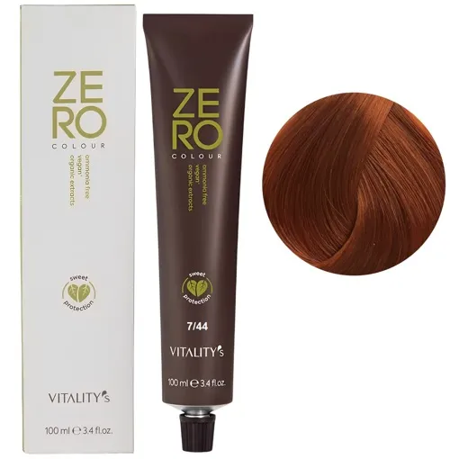 7/44 блондин мідний інтенсивний Крем-фарба для волосся без аміаку, 100 мл ZERO VEGAN Vitality`s