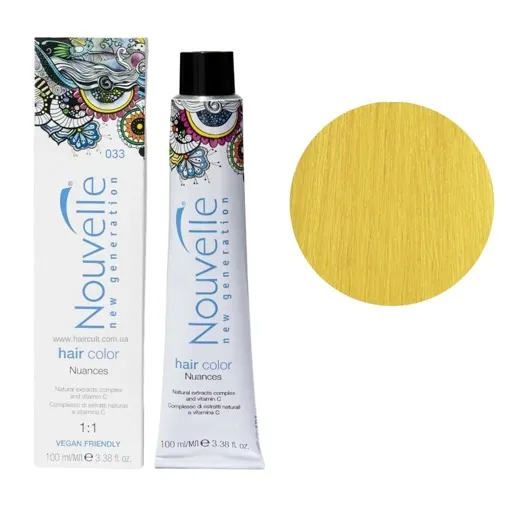 033 жовтий Фарба для волосся перманентна, 100мл Permanent Hair Color Nouvelle
