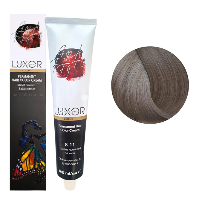 8/11 Світлий блондин попелястий інтенсивний  Стійка крем-фарба для волосся, 100мл  Permanent Hair Color Cream LUXOR Professional 
