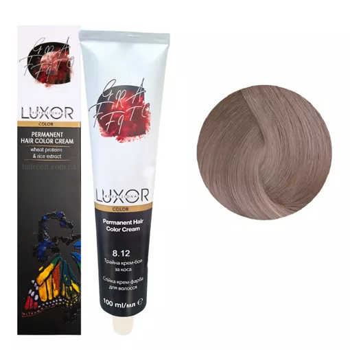8/12 Світлий блондин попелястий фіолетовий  Стійка крем-фарба для волосся, 100мл  Permanent Hair Color Cream LUXOR Professional 