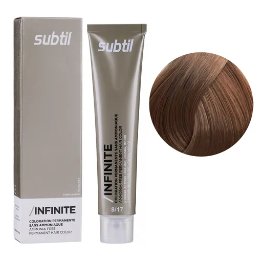 8/17 світлий блондин попелястий каштановий Безаміачна стійка крем-фарба для волосся, 60 мл Permanent Hair Color INFINITE SUBTIL