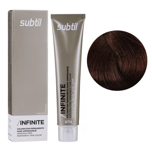 5/74 світлий шатен каштановий мідний Безаміачна стійка крем-фарба для волосся, 60 мл Permanent Hair Color INFINITE SUBTIL