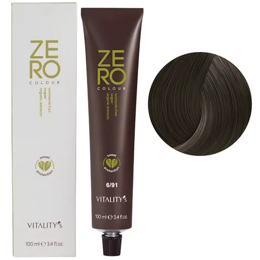 6/91 темний блондин коричнево-попелястий Крем-фарба для волосся без аміаку, 100 мл ZERO VEGAN Vitality`s