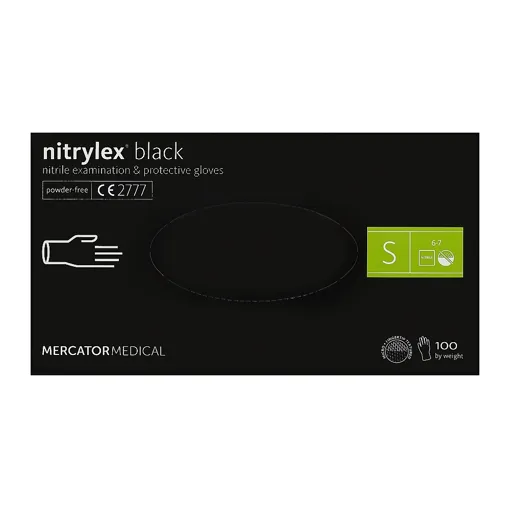 Рукавички нітрилові, нестерильні, неприпудрені, розмір S (100 шт), колір: ЧОРНИЙ Nitrylex Black Mercator Medical