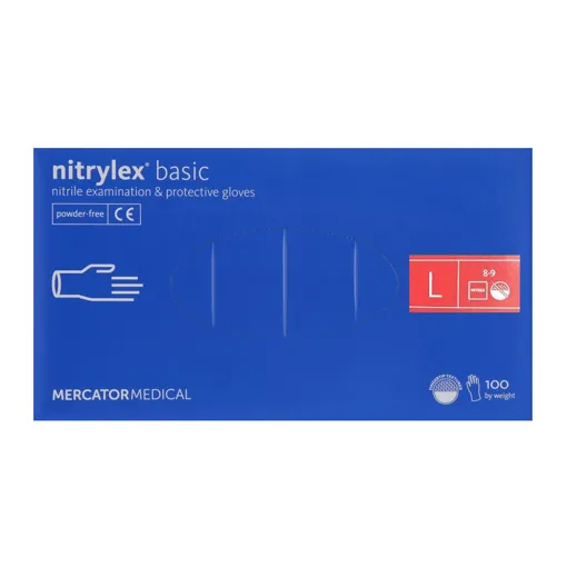 Рукавички нітрилові, нестерильні, неприпудрені, розмір L (100 шт), колір: БЛАКИТНИЙ Nitrylex Basic/Classic Mercator Medical