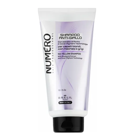 Шампунь для нейтралізації жовтизни освітленного, мелірованого і сивого волосся з фіолетовим пігментом, 300 мл No Yellow Shampoo Numero BRELIL