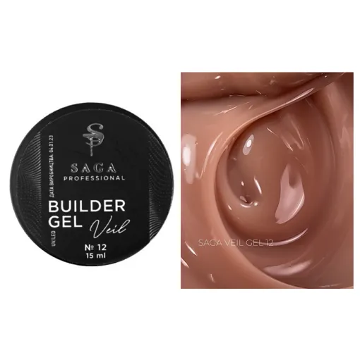 Гель для нарощування на укріплення нігтів камуфлюючий, 15 мл №012 Veil Builder Gel SAGA Professional
