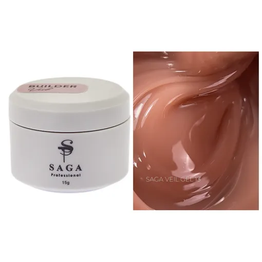 Гель для нарощування на укріплення нігтів камуфлюючий, 15 мл №013 Veil Builder Gel SAGA Professional