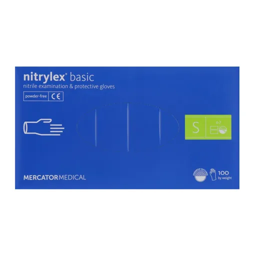 Рукавички нітрилові, нестерильні, неприпудрені, розмір S (100 шт), колір: БЛАКИТНИЙ Nitrylex Basic Mercator Medical